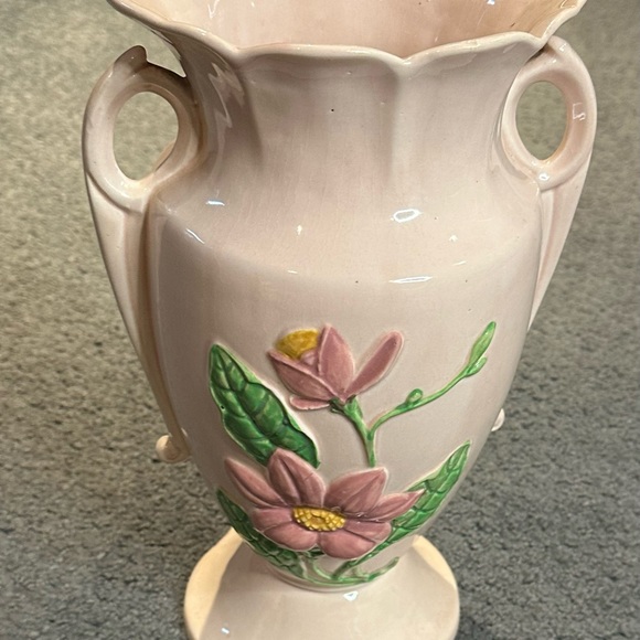 Vintage Hull Art Pink Flower Tulip Vase 13” Tall Pottery USA Double Handle - Picture 1 of 5